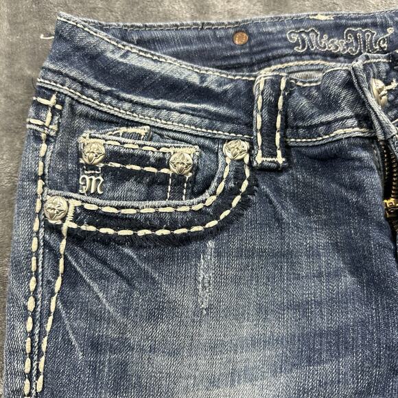 Miss Me Jeans Womens 27 Blue Capri JE5152P10 Embroidered Distressed Rhinestones - Picture 3 of 13